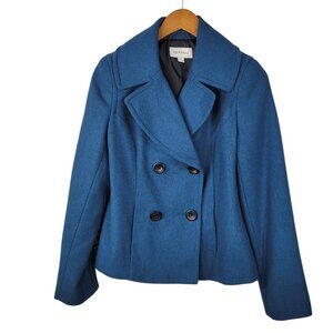 Merona Wool Peacoat Medium Winter Button up Coat Double Breasted Teal Blue